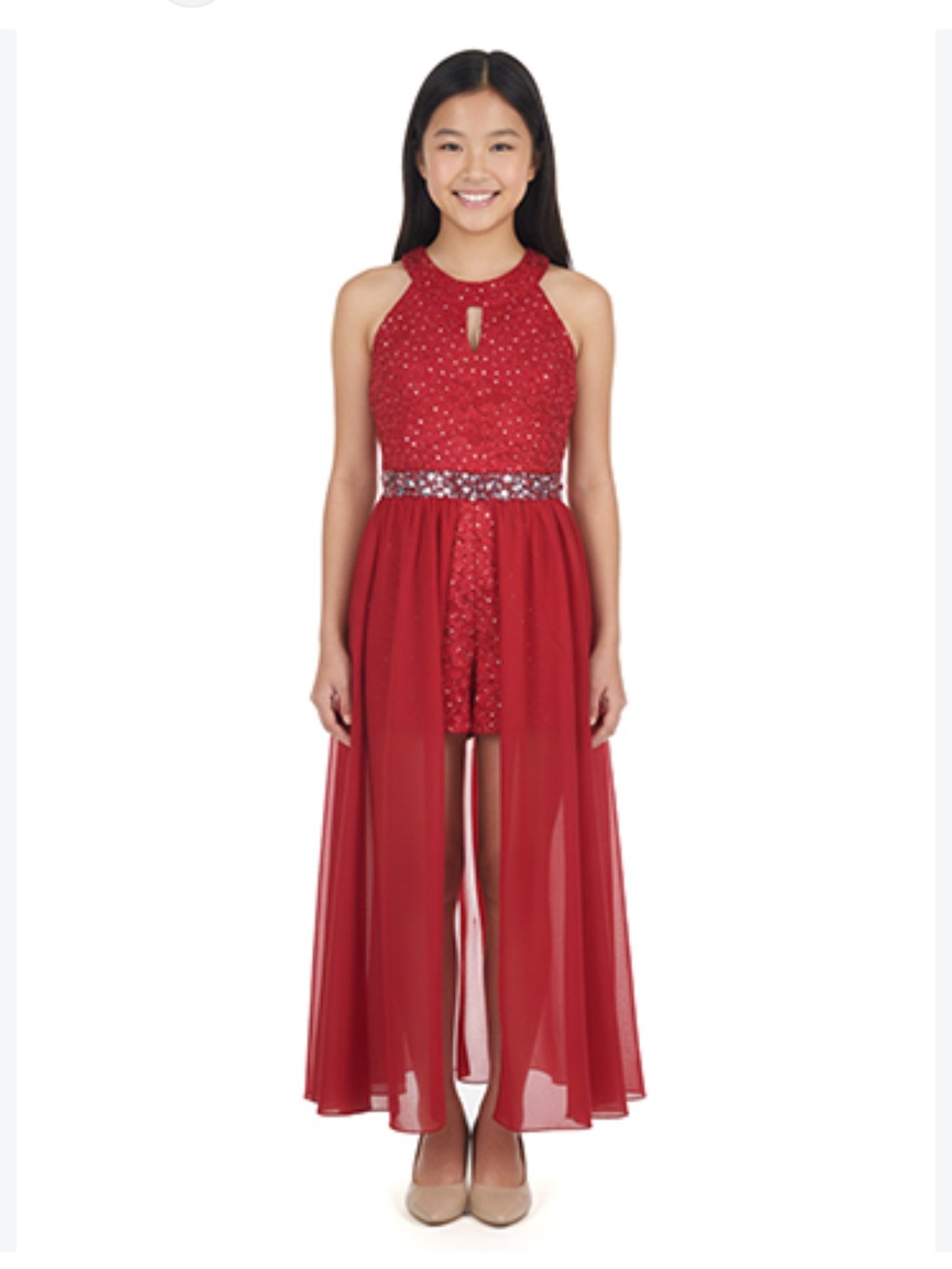 Speechless Girls Red Sequined Halter High-Low Dress